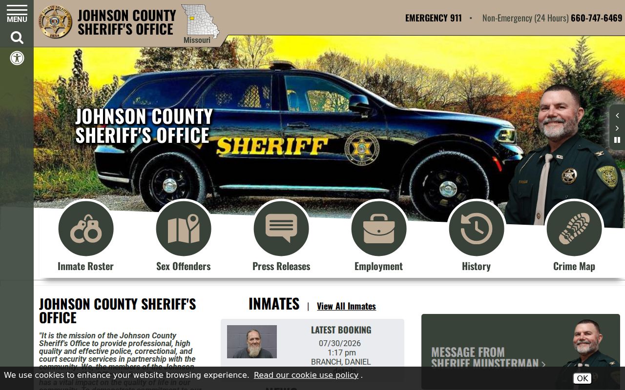 Johnson County criminal records and sheriff service website