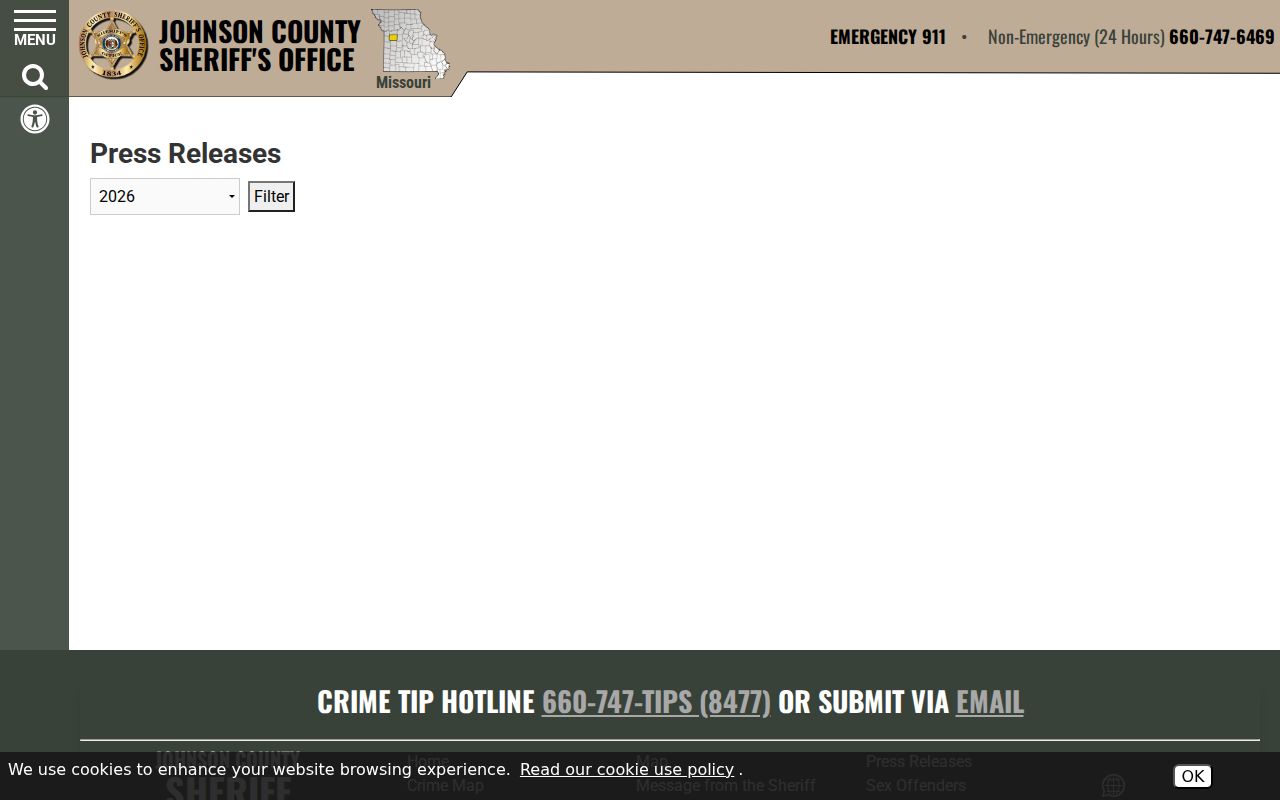 Johnson County criminal records and sheriff public news archive