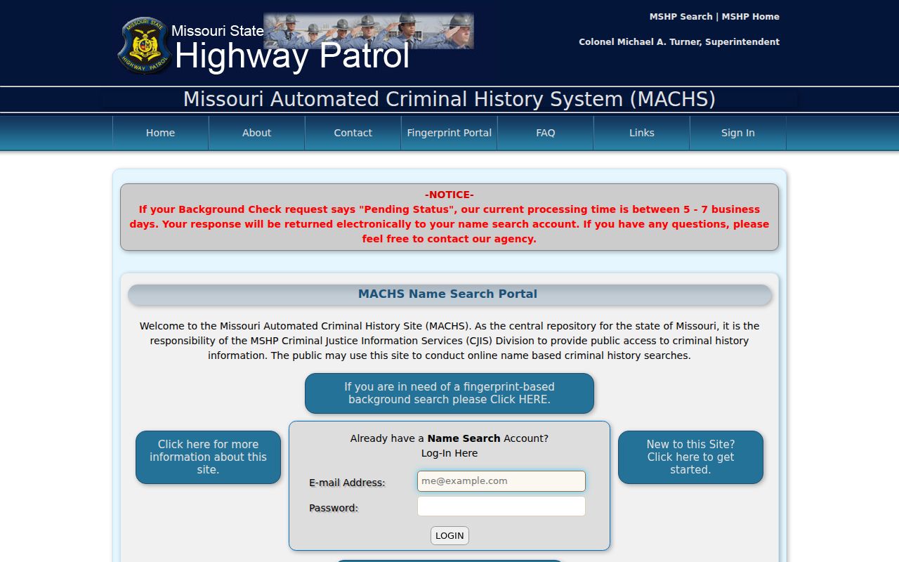 Johnson County criminal history search through the Missouri MACHS portal